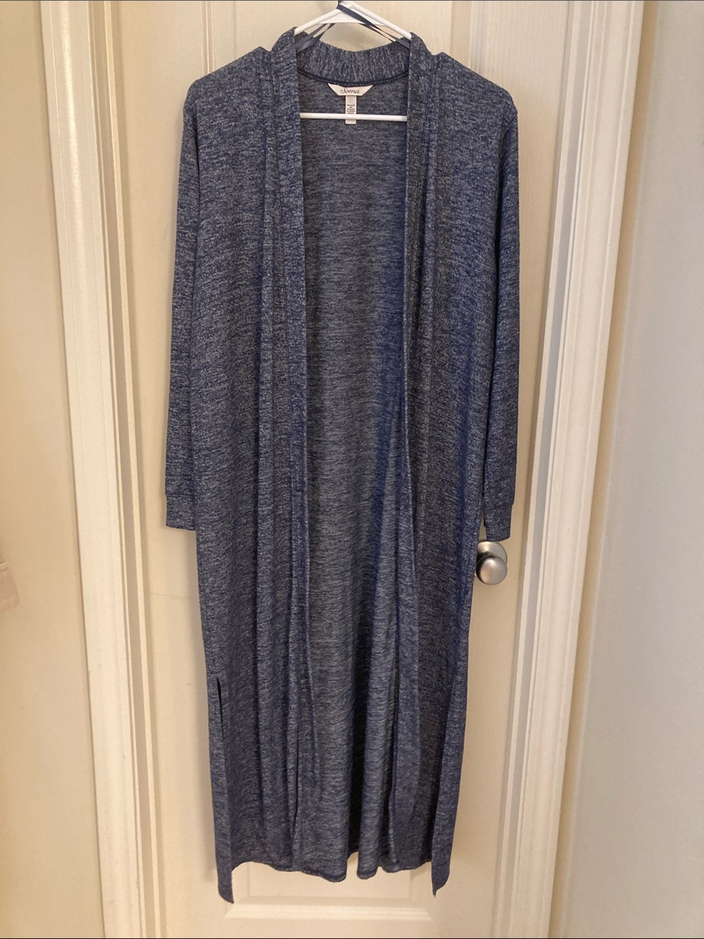 Long Open-Front Blue Duster Cardigan